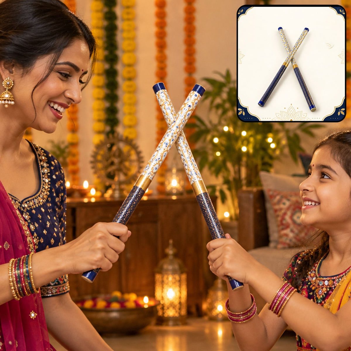 Decorative Wooden Dandiya Sticks With Printed Foil Wrap (2 Pc38 Cm)