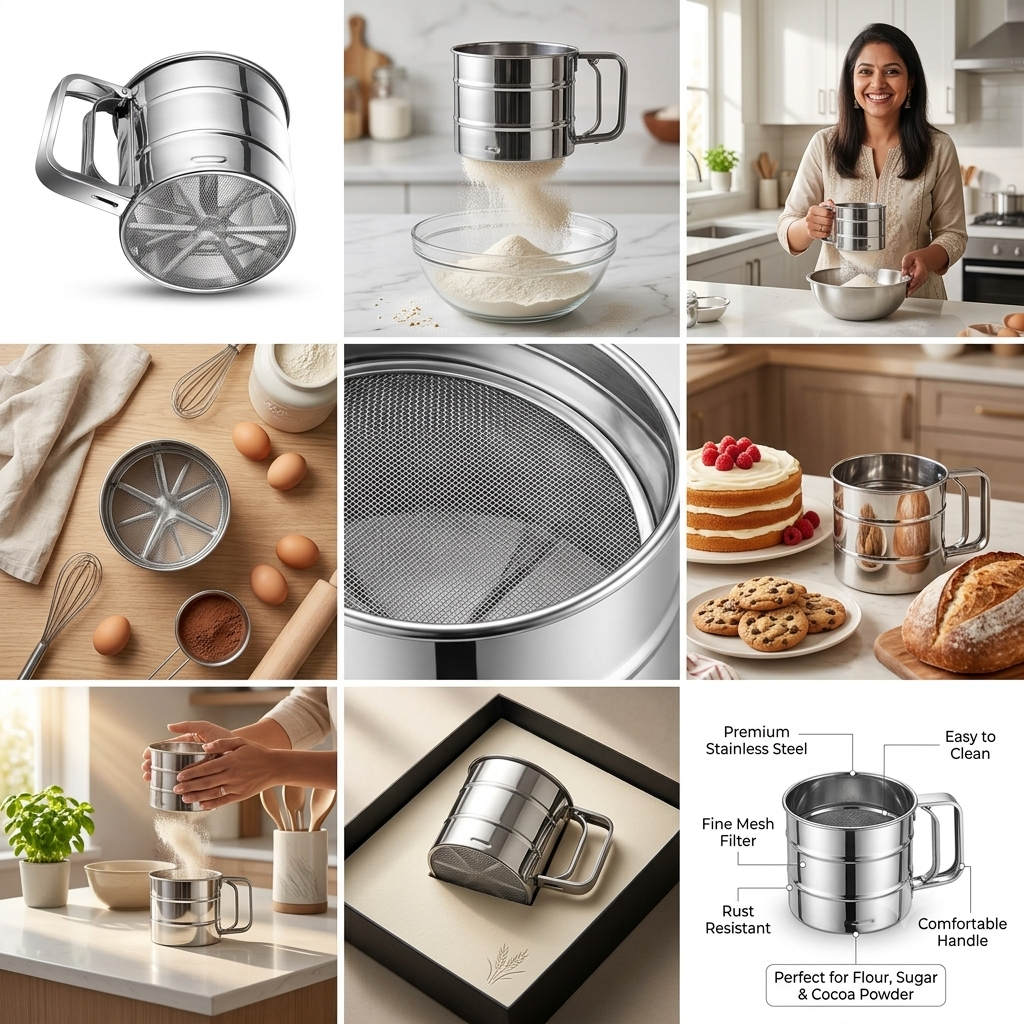 🥣✨ Stainless Steel Flour Sifter for Perfect Baking