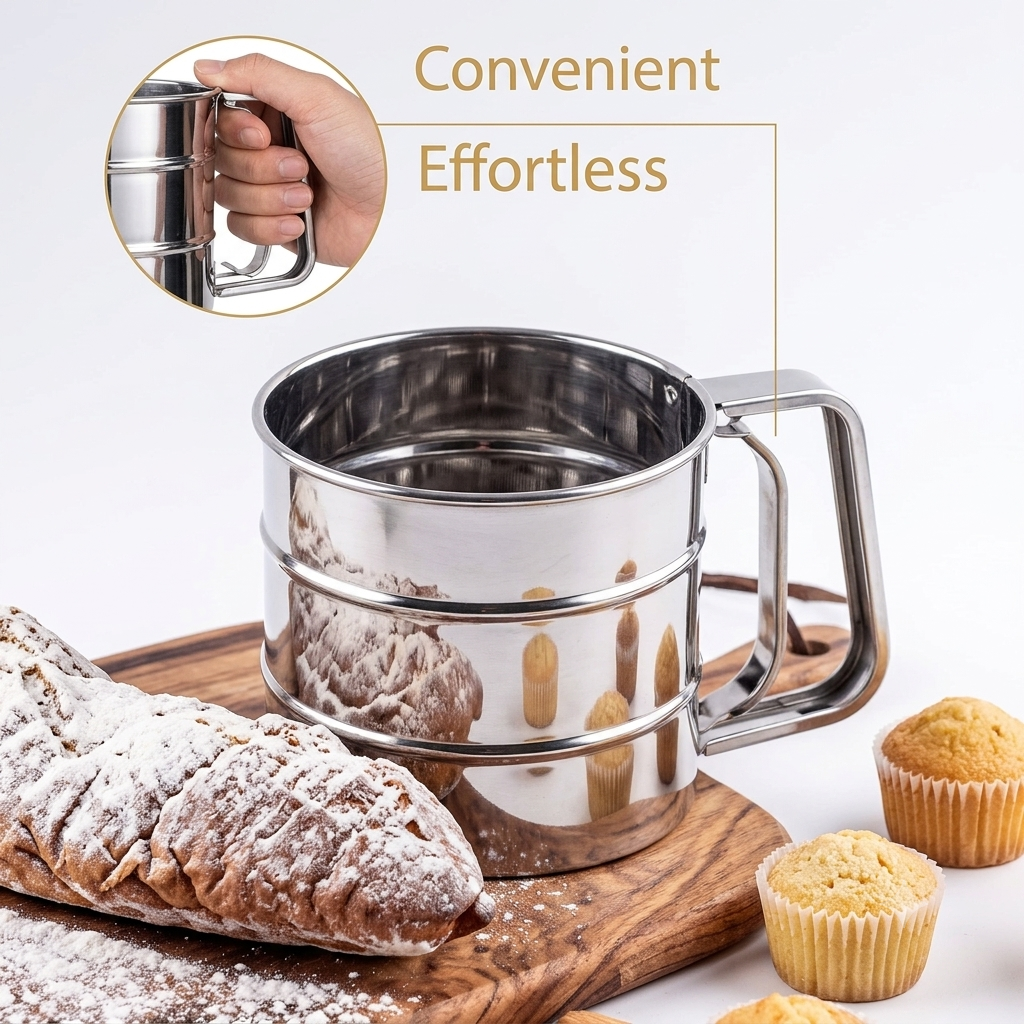 🥣✨ Stainless Steel Flour Sifter for Perfect Baking