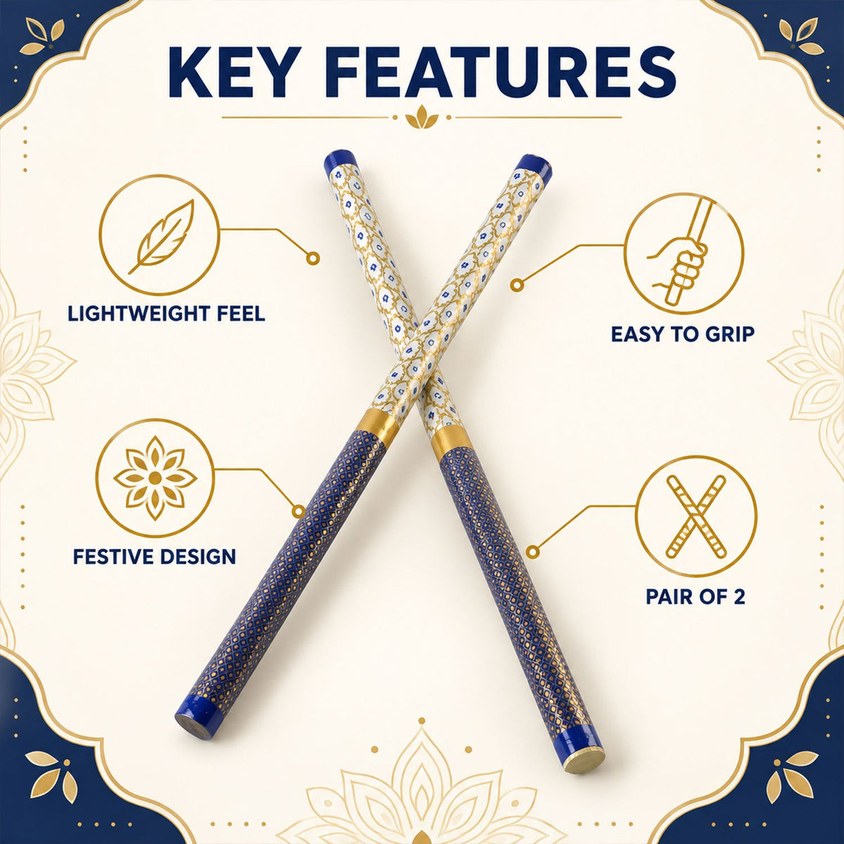 Decorative Wooden Dandiya Sticks With Printed Foil Wrap (2 Pc38 Cm)