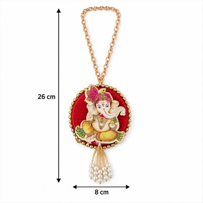 Ganesh Car Hanging Ornament With Decorative Chain And Bead Tassels For Home Decor (1 Pc)