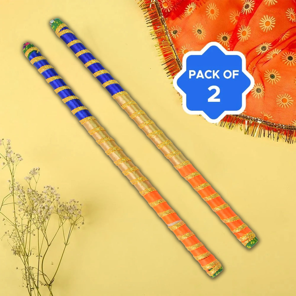 Traditional Decorative Dandiya Sticks Pair For Navratri Garba (2 Pc)