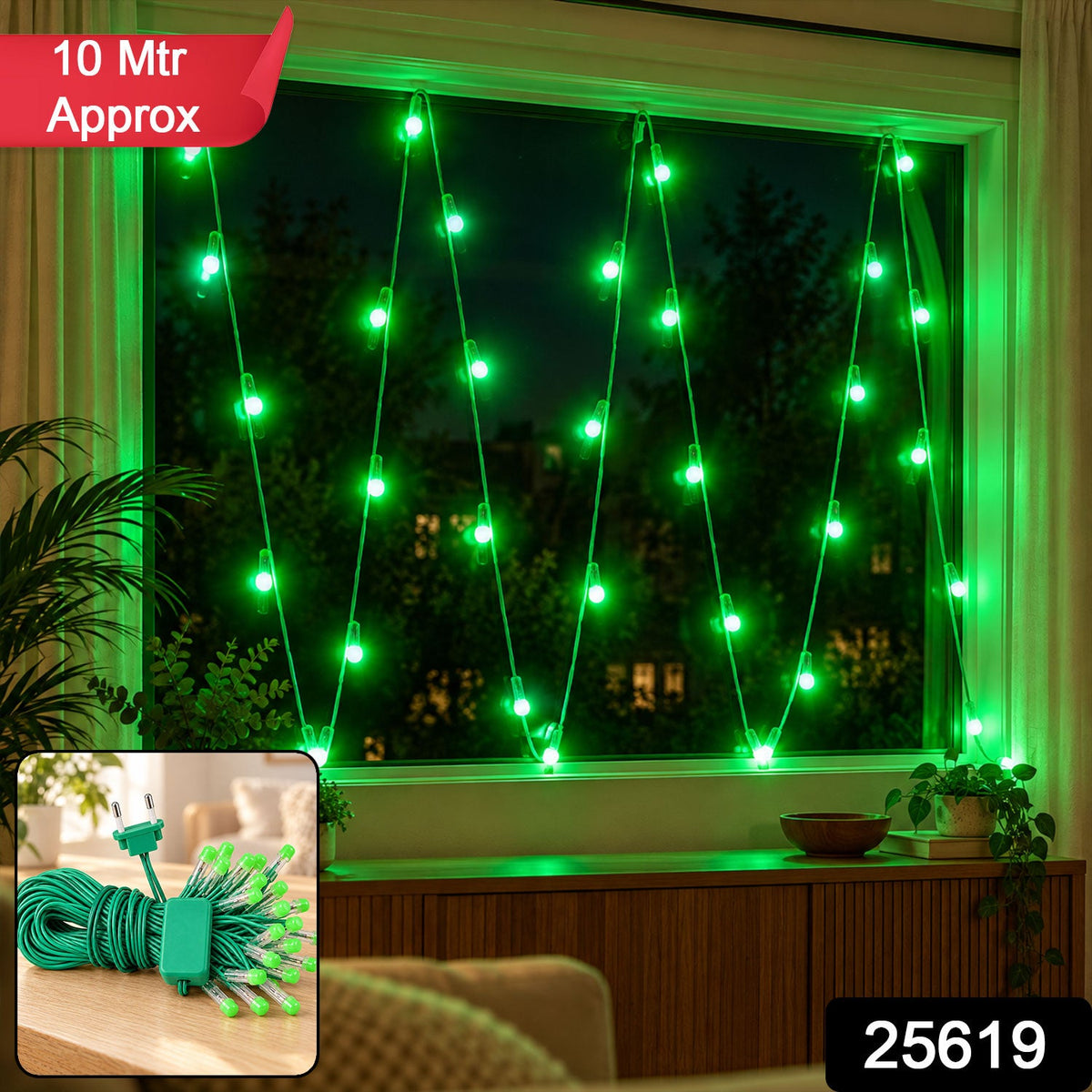 Green Led String Lights For Festival And Indoor Window Decoration (10 Mtr)