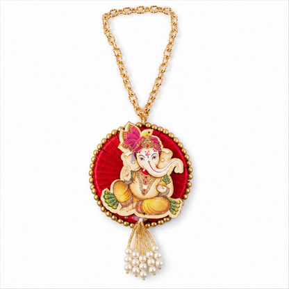Ganesh Car Hanging Ornament With Decorative Chain And Bead Tassels For Home Decor (1 Pc)